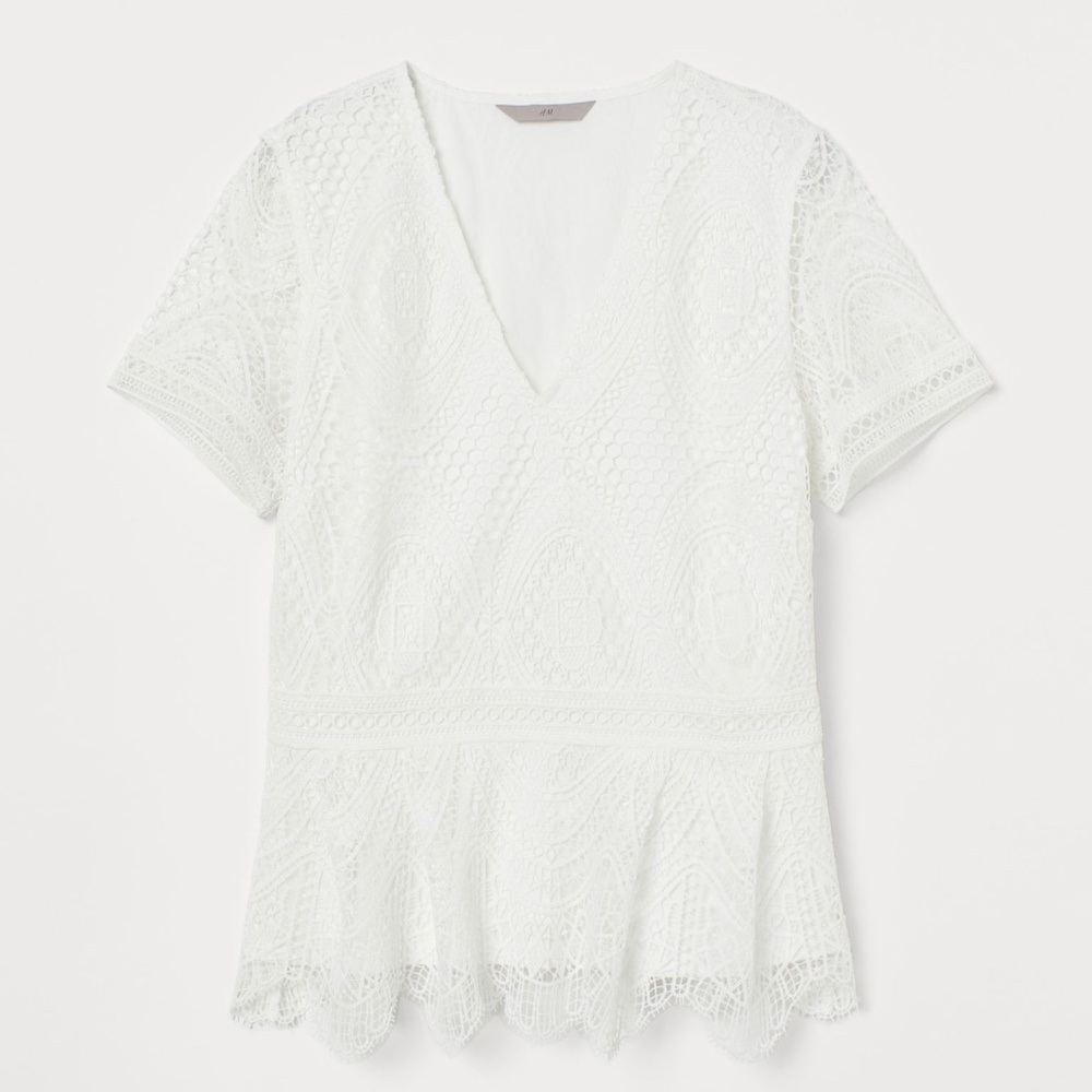 NWT - H&M White Lace Peplum V-Neck Top